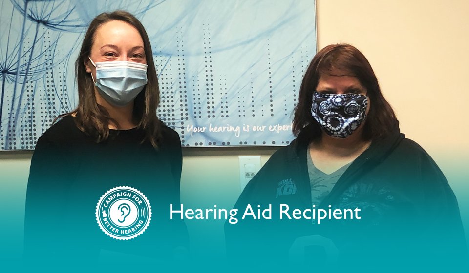 Sandy Hamilton receives the gift of hearing through the Campaign for Better Hearing's Give Back Program.