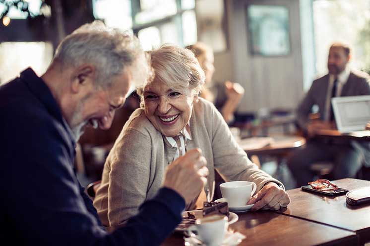 Image show couple at a restaurant drinking coffee