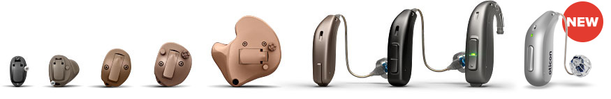 Image shows different types of hearing aids 