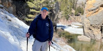 audiologist Jeff Williamson hiking in Montana
