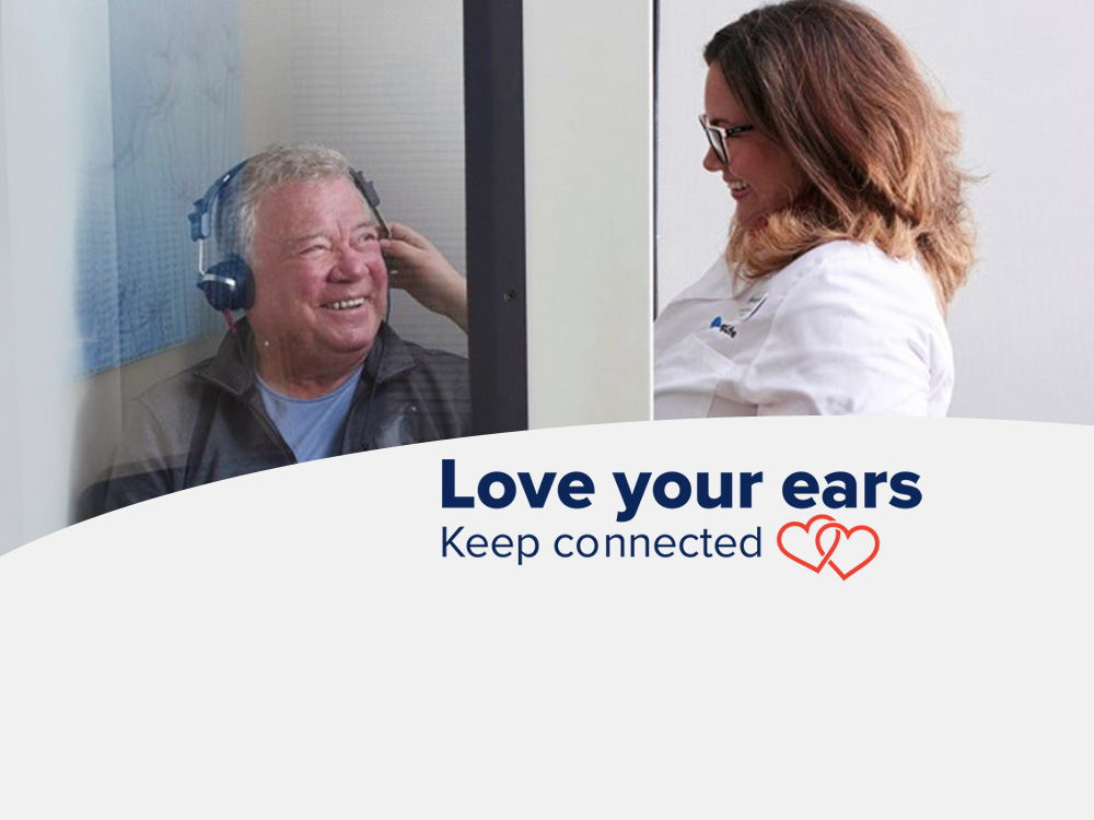 Dr. Stephani Rose gives William Shatner a hearing assessment at HearingLife