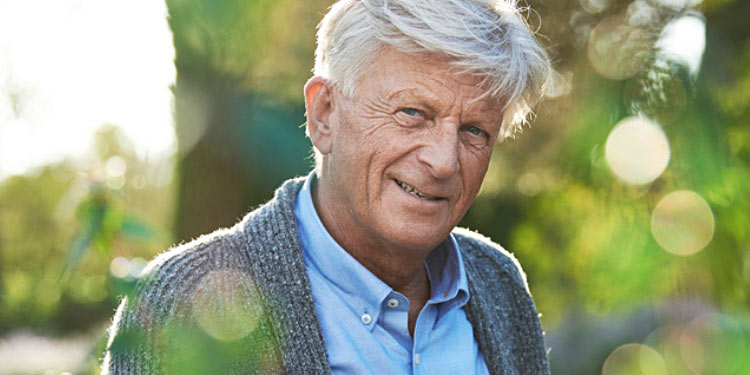 Image show older man with  sensorineural hearing loss