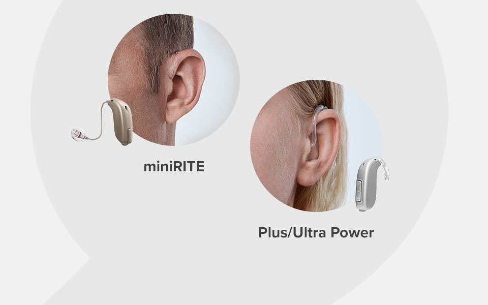 Image show miniRITE and Plus ultra power hearing aids