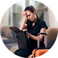 Image show woman looking frustrated in airport