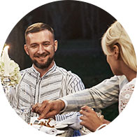 Image show happy man at a dinner table
