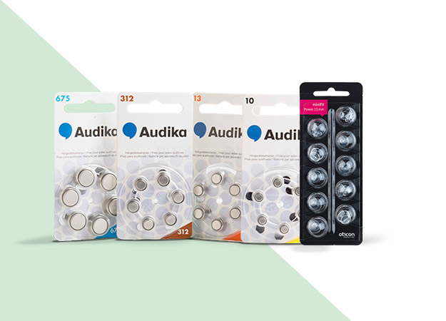 Image shows different hearing aid batteries
